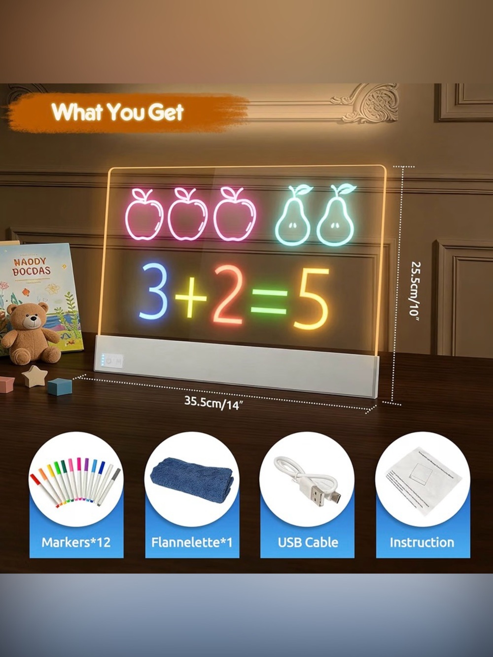 LED Note Board, 15.5 Inch Rechargeable LED Drawing Board - Picture 5 of 6